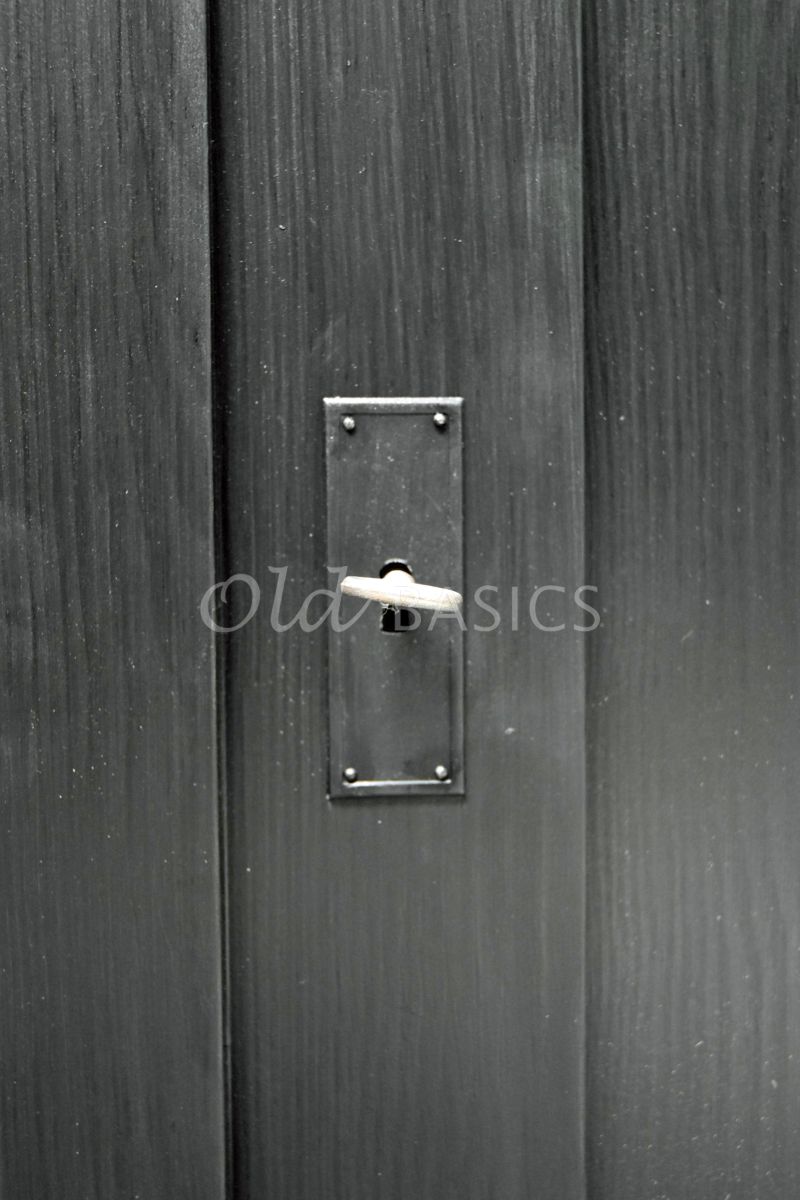 Detail van Vitrinekast Fabienne, 2 deuren, RAL9005, zwart, materiaal hout